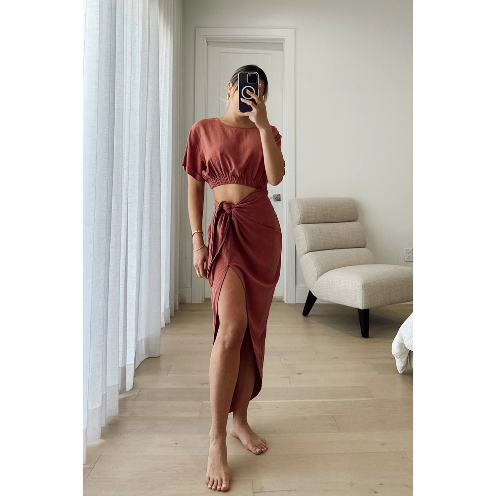 Free People Rae Midi Dress Redwood Cutout Sarong Slit S